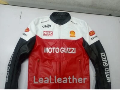 Moto Guzzi Racing Motorbike Leather Jacket Cow hide/5 Protection Armour inside - Image 1 of 4