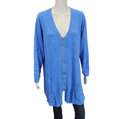 H by Halston Zip Front Boyfriend Cardigan w Side Slits 3X Plus Sz Blue Top - Image 1 of 4