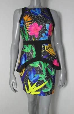 Angel Biba: Multicoloured Floral Peplum Party Dress- Size 10 - image 1 of 4