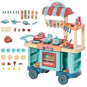 HOMCOM 50 Pezzi Set Gioco Cucina Bambini Fast Food Carrello Finta Playset Giocattoli  - Foto 1 di 12