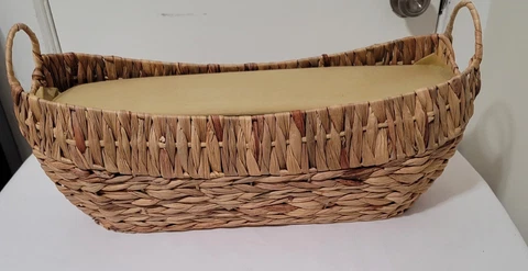 *NEW* HAND-MADE XL INTERWOVEN SEAGRASS BOAT BASKET W/HANDLES Cover