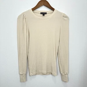 J. Top Crew taglia XS vintage a costine manica a sbuffo beige marrone minimalista nuovo senza etichette casual - Foto 1 di 7