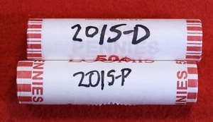 2015 P&D Lincoln Shield Cent Penny 2-50 Coin rolls Uncirculated roll - Picture 1 of 1