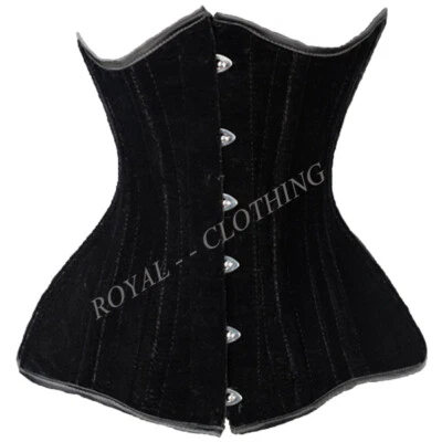 Heavy Steel Bounded Velvet Extreme Long Waist Cincher Black Corset J-8025 Foto 1 de 3