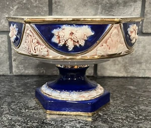 Vintage Cobalt & Gold Hexagonal Footed Console Bowl Planter Ornate Italy - Picture 1 of 9