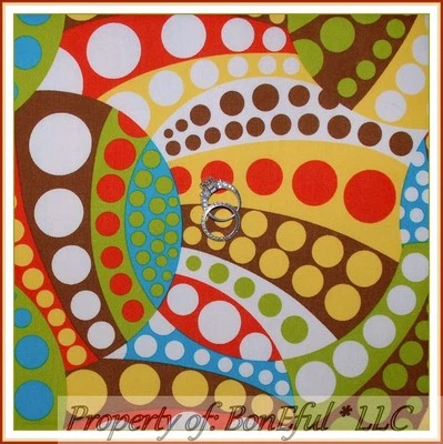 BonEful Fabric FQ Cotton Quilt Rainbow Brown Orange RARE Hip*pie Retro Polka Dot - Image 1 of 4