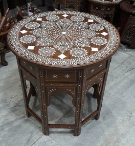 Indian Inlaid Hoshiarpur Handmade Rosewood Table Royal Design 24’’ - Picture 1 of 1