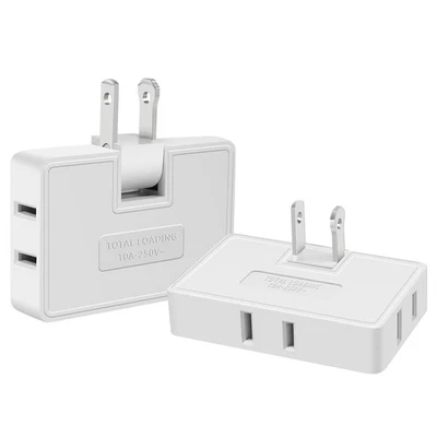 2 Pack 3-Way Flat Wall Plug Adapter AC Outlet Extender 2-Prong Swivel Wall Tap - Image 1 of 4