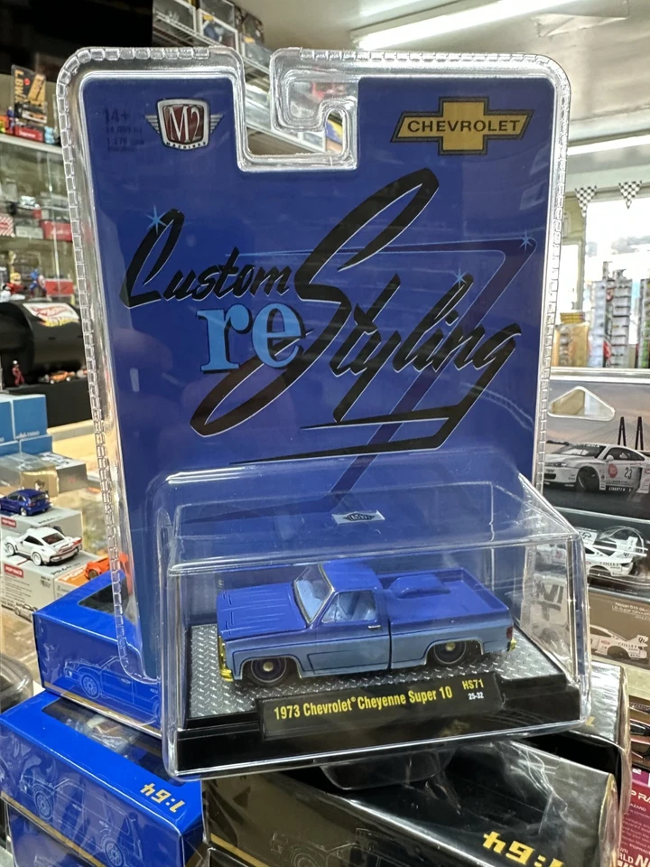 1973 CHEVROLET CHEYENNE SUPER 10 TRUCK BLUE 1/64 BY M2 31500-HS71 GOLD CHASE - Image 1 of 1