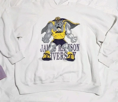 复古 90 年代 James Madison University Grail 吉祥物圆领运动衫成人 XL — 第 1/4 张图片