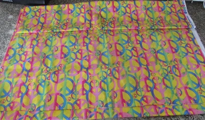 1 yard 18" x 44" Quilting Sewing Fabric David Textiles Peace Signs Yellow Pink - Image 1 of 4