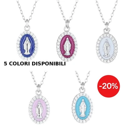 Collana Donna Amen Argento 925 Madonna Miracolosa Smaltata Zirconi Religiosa - Immagine 1 di 2