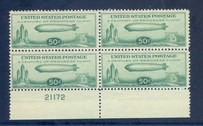 US C18 Zeppelin, Century of Progress,  Plate # Blk/4, M OG 1-gum skips, 3- NH - Image 1 of 2
