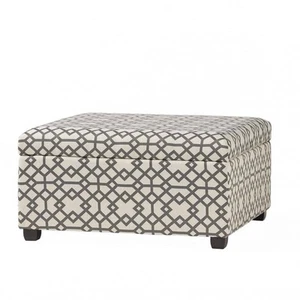 Noble House Achilles Grey Geometric Patterned Fabric Storage Ottoman - Picture 1 of 11