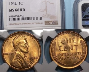 1942-P LINCOLN WHEAT CENT NGC MS 66 RD EBAY AUCTION COMP $24.95 #925-55 - Picture 1 of 1