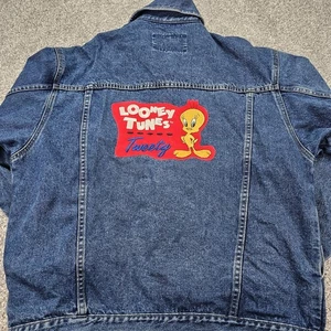 Vintage 1994 Looney Tunes Embroidered Tweety Bird Jean Jacket Size Medium - Picture 1 of 10