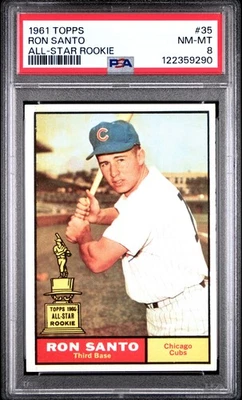 Tarjeta de béisbol 1961 Topps Ron Santo novato PSA 8 casi nueva-como nueva All-Star RC #35 Foto 1 de 2
