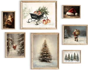7 Laminas Navidad Vintage Nieve Reno Árbol Pino Retro Cuadros Salón Sin Marco - Imagen 1 de 12