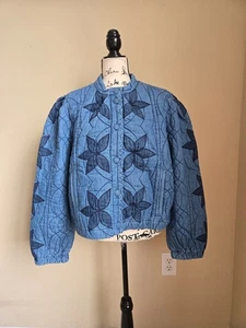 Free People Quinn quilted jacket womens L blue bomber button front - Picture 1 of 11