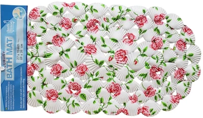 Виниловый напечатанный овальный коврик для ванны/душа (27 x 15 дюймов) РОЗОВЫЕ ЦВЕТЫ НА РАКОВИНАХ, баня - Изображение 1 из 4