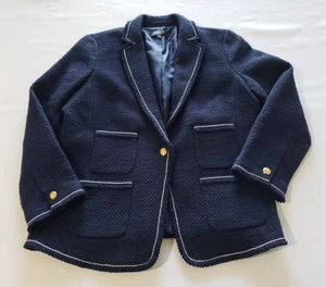 Talbots Blazer Womens 16P Coastal Career Office Preppy Academia Navy Blue Pocket - Picture 1 of 8