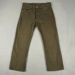Jeans Levis 501 uomo taglia 33x27 marrone/verde bottoni mosca gamba dritta denim pantaloni* - Foto 1 di 15
