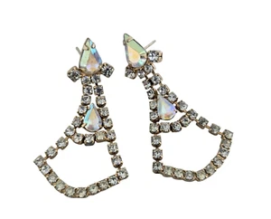 Vintage AB Rhinestone Chandelier Post Earrings - Picture 1 of 5