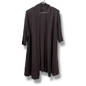 Eileen Fisher Brown Knit Half Sleeve Long Open Front Cardigan Sz XL Silk Blend - Picture 1 of 8