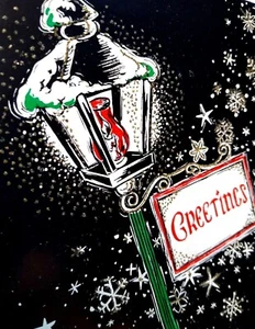 Christmas Greeting Card Gleam N Glitter Lamppost Snowflake Retro Mid Century Mod - Picture 1 of 5