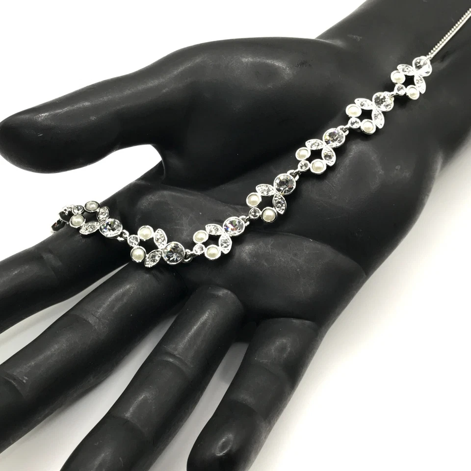 Givenchy Necklace Crystal & Faux Pearl Silver Plate Wedding Prom 16-19 Adjust - Image 1 of 4