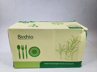 Birchio 300 Piezas (50 Juegos) Juego de Platos de Papel Biodegradables UTENSILIOS EXTRA LARGOS Foto 1 de 4