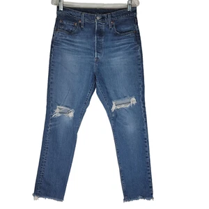 Levi's 501 Women's Button Fly Slim Straight Jeans Size 29 Destressed Denim 30x28 - Picture 1 of 12