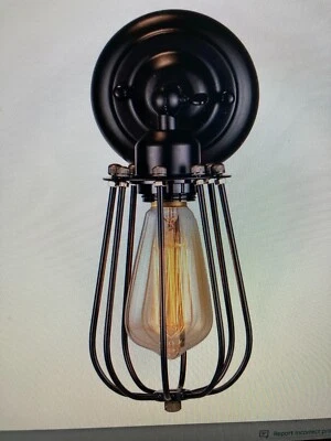 NIP Modern Industrial Black Wall Light Sconce Metal Wire Cage One Adjustable - Image 1 of 4