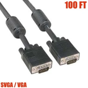 100FT VGA SVGA HD 15 Pin Male to Male Monitor Cable Cord PC Laptop Ferrite Cores - Picture 1 of 1