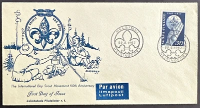 Finland 1957 FDC Cover/Cachet Boy Scout Movement 50th Anniv. - Image 1 of 2