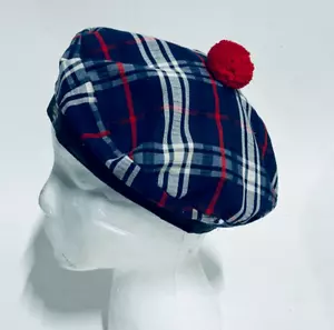 Vintage Windsor Scottish Wool Cap Ontario Canada Beanie Kilt Hat w Pom Pom Plaid - Picture 1 of 7