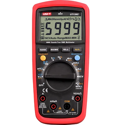 Unit UT139C Digital Multimeter Strommessgerät AC/DC 10A 600V Ω HZ NCV Temperatur - Bild 1 von 4