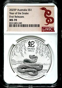 2025-P $1 Australia Year of Snake Silver Dollar NGC MS 70 First Releases  BS188 - Picture 1 of 2