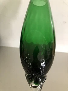 Vtg Empoli Green  Diamomd Optic Blown Art Glass Vase 14 " MCM Footed - Picture 1 of 5