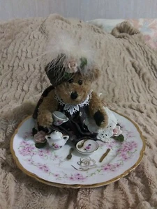 Teddy Bear Tea Party on Antique Plate OOAK Handmade ~ Very Sweet - Picture 1 of 12