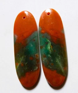 36.65 Cts Natural Blood Stone Drilled Cabochon Matching Pair Gemstone 39.5X12MM - Picture 1 of 3
