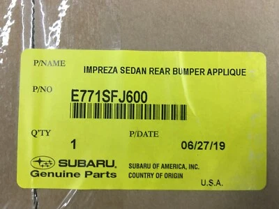 2012-2021 Subaru Impreza WRX STI SEDAN Rear Bumper Applique Clear E771SFJ600 OEM - Image 1 of 2