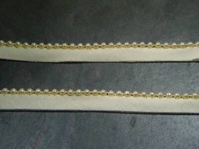 Beige 4mm Pearl Beaded Trim with bias Tape - 1 yard - Image 1 of 4