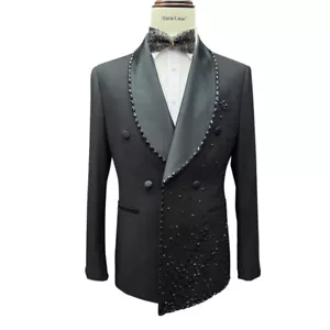 Luxurious Men's Suit Beaded Party Crystals Celebrity Groom Wear 2 Pieces Regular - Picture 1 of 11