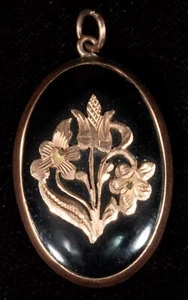 14k Yellow Gold Black Onyx Fancy Floral Pendant - Picture 1 of 2