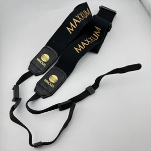 Tracolla fotocamera vintage OEM MINOLTA nero e oro MAXXUM tela collo - Foto 1 di 3