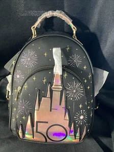 Disney Loungefly 50th Anniversary Pink & Black Castle Mini Backpack NWT Sealed - Picture 1 of 4