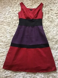 LINEA 100% Linen Red Purple Black Sleeveless Fitted Dress Cotton Lining Size 8 - Picture 1 of 12
