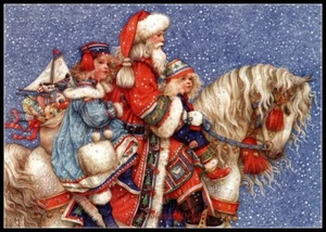 Santa on Horse - Counted Cross Stitch Patterns - Color & BW Symbols - Picture 1 of 2