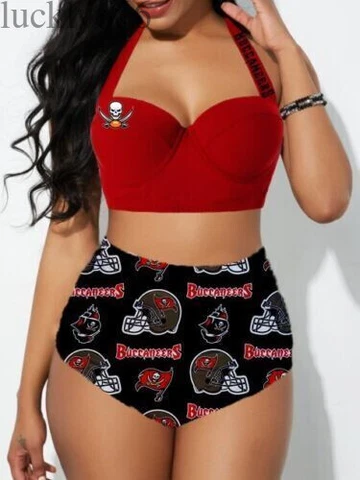 Tampa Bay Buccaneers Women's 2PCS Bikini Push Up Swimsuit Beach Halter Swimwear Cover